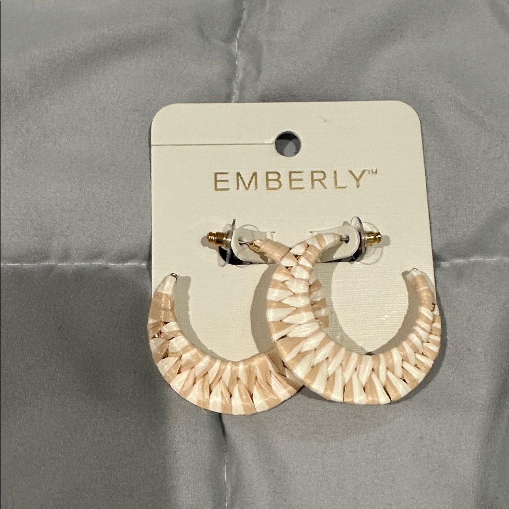 Emberly Tan Woven Hoop Earrings